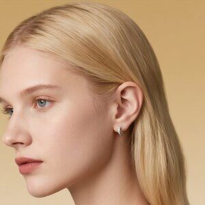 Tapered Baguette Silver Huggie Hoops